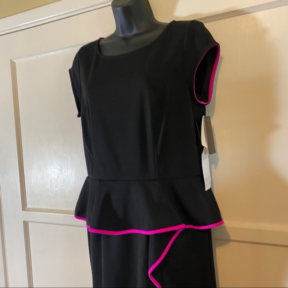 Oleg Cassini Black Dress with fuchsia trim sz 10 - Picture 3 of 9